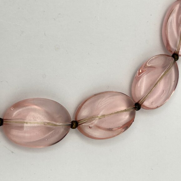 Vintage Pink Glass Bead Necklace Oval Molded Translucent Beads 24” Retro - Picture 11 of 11